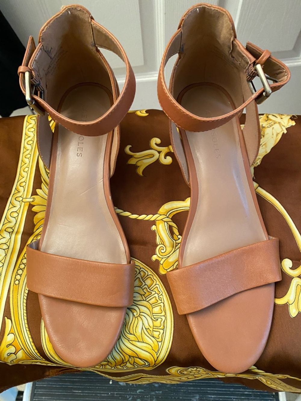 AEROSOLES Tan Leather Ankle-Strap Sandals